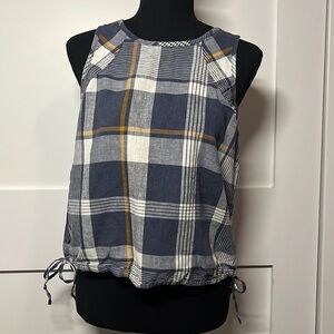 REI Co-Op blue and white plaid sleeveless top women’s medium